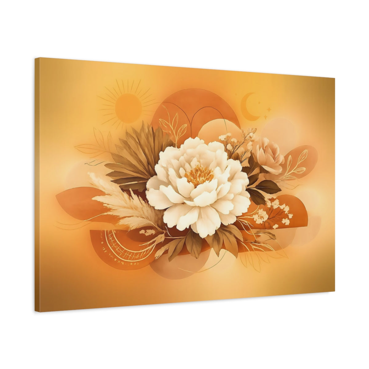 Floral Boho Line Art Peony Flower - Canvas Wall Art Print