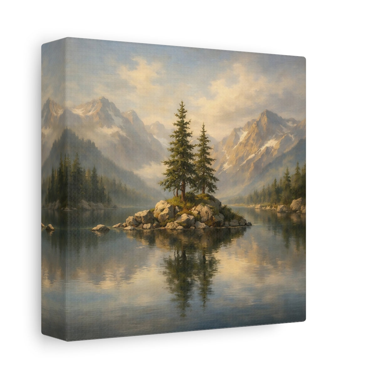 Side Mockup 1. Nature Mountain Lake Mountain Lake shown as stretched canvas wall art