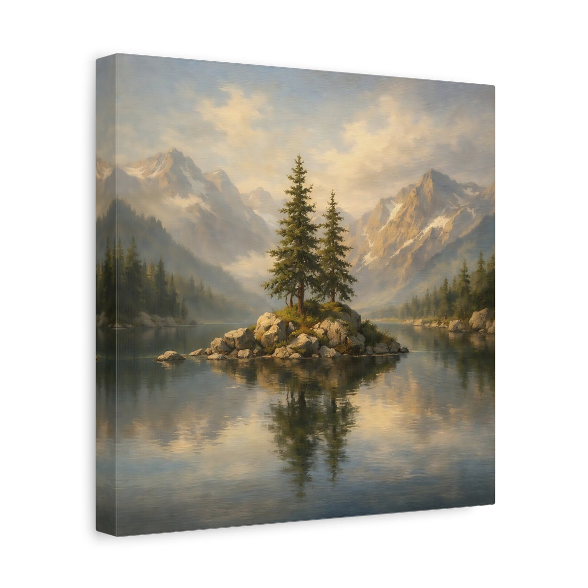 Side Mockup 8. Nature Mountain Lake Mountain Lake shown as stretched canvas wall art