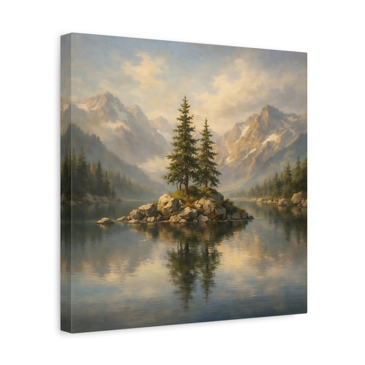 Side Mockup 7. Nature Mountain Lake Mountain Lake shown as stretched canvas wall art