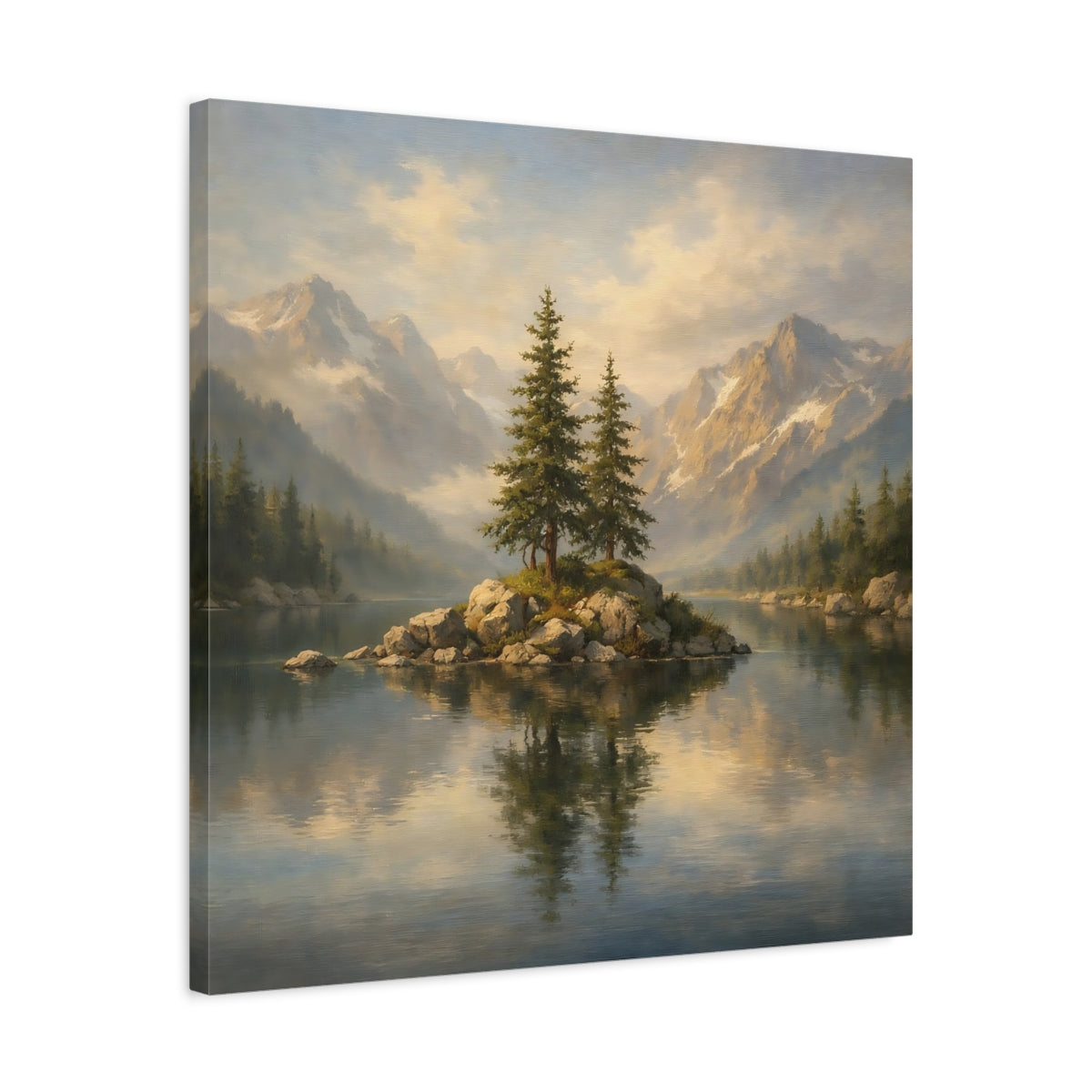 Side Mockup 4. Nature Mountain Lake Mountain Lake shown as stretched canvas wall art