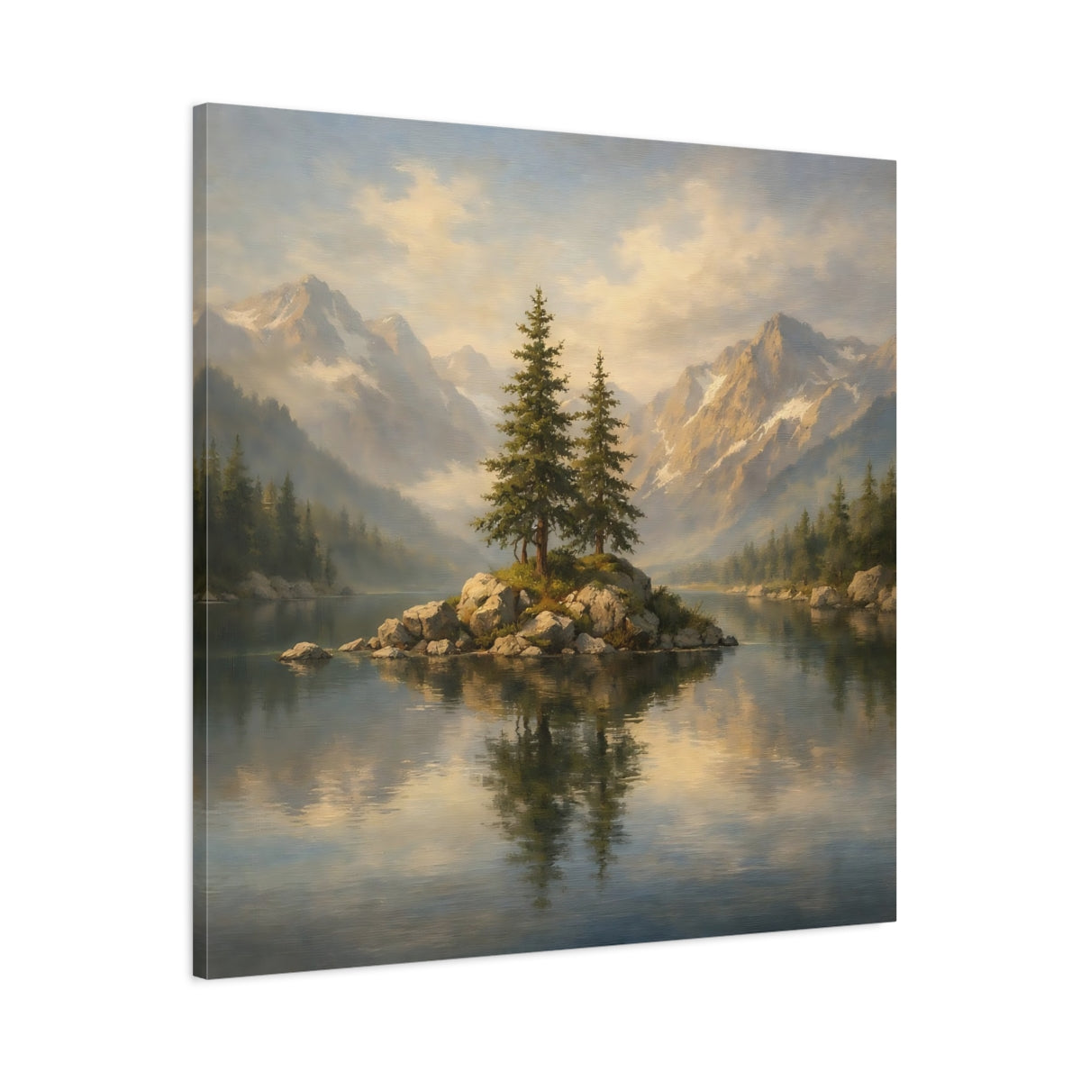 Side Mockup 2. Nature Mountain Lake Mountain Lake shown as stretched canvas wall art