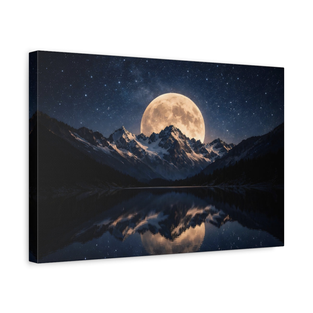 Nature Full Moon Moonlit Mountains - Canvas Wall Art Print