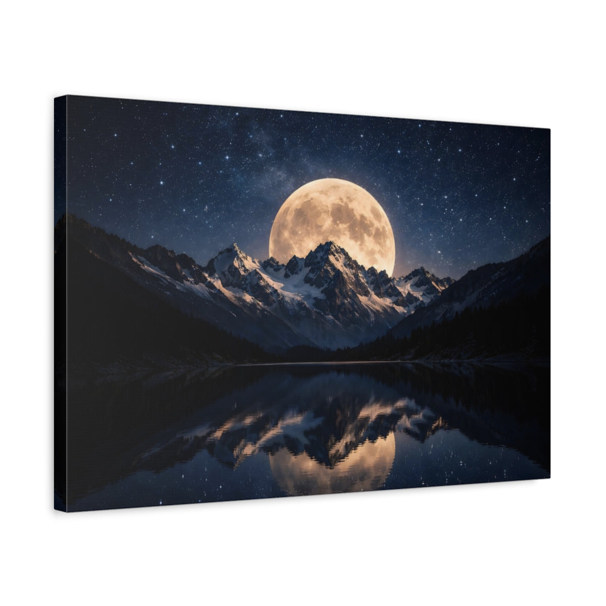 Nature Full Moon Moonlit Mountains - Canvas Wall Art Print