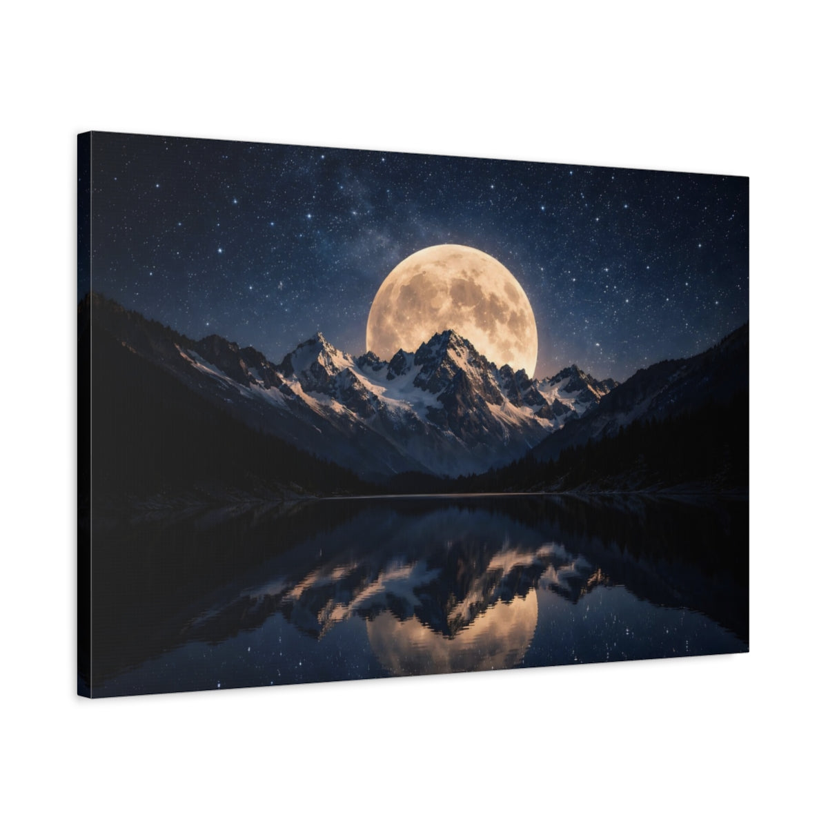 Nature Full Moon Moonlit Mountains - Canvas Wall Art Print