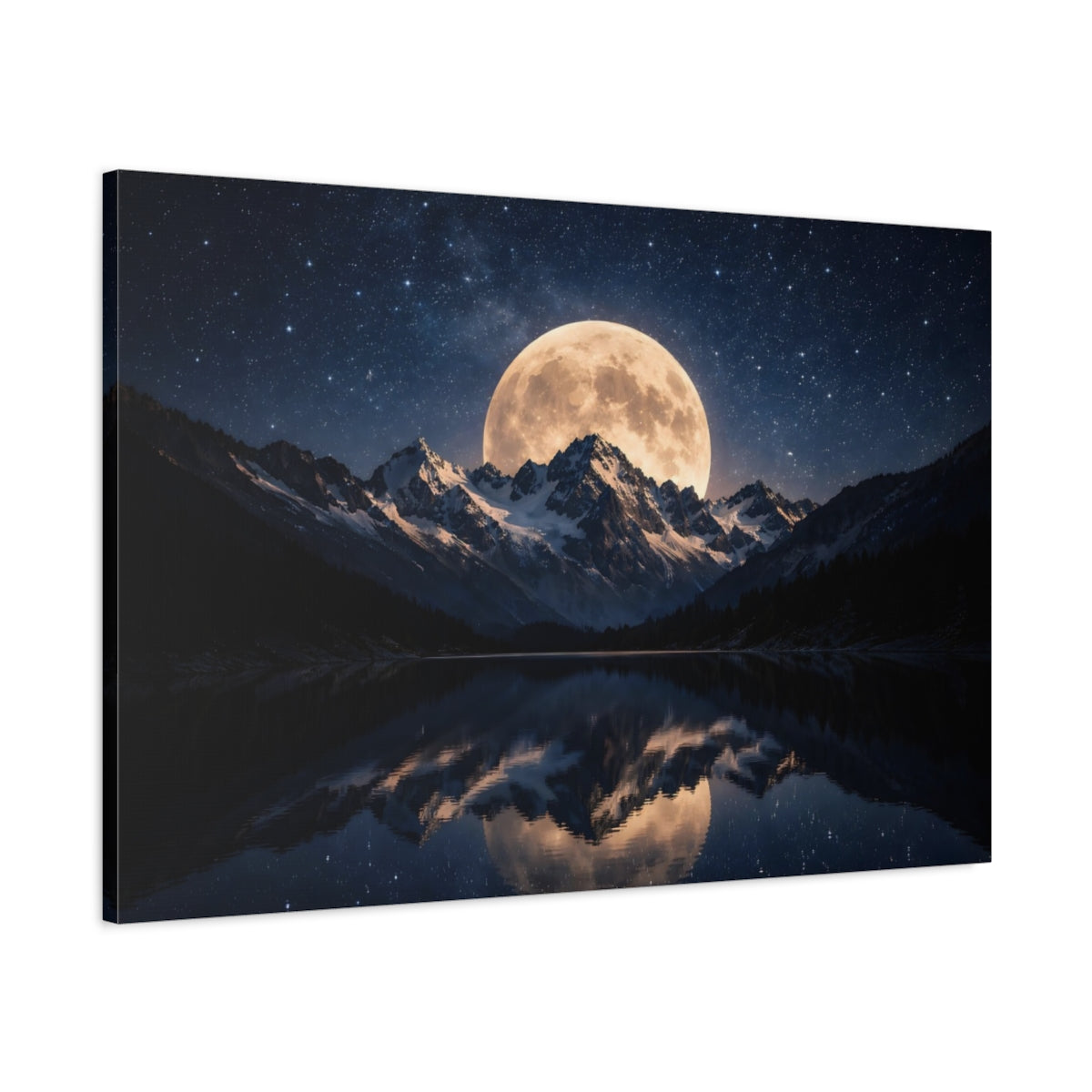 Nature Full Moon Moonlit Mountains - Canvas Wall Art Print