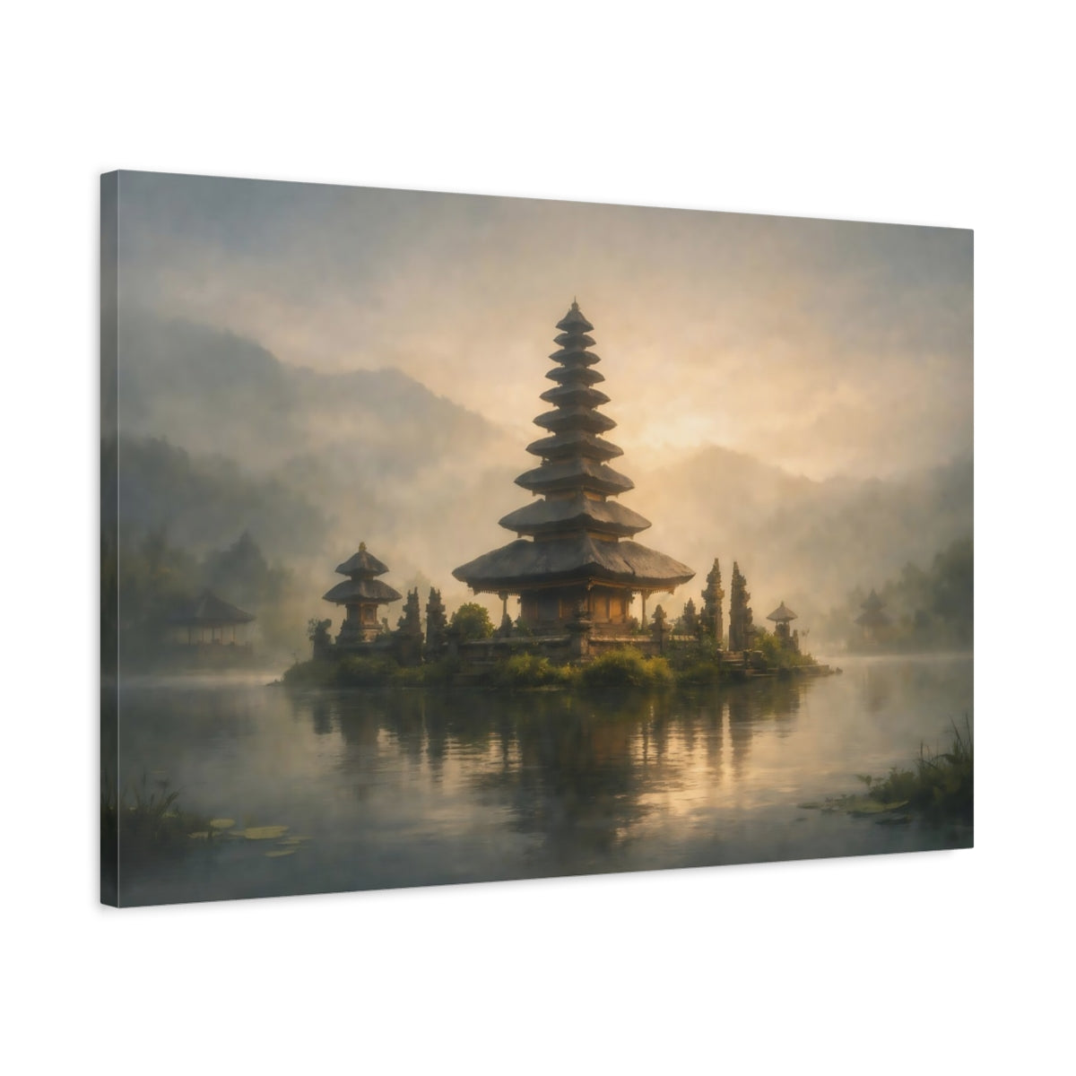 Religious Pagoda Golden Temple Lake - Canvas Wall Art Print