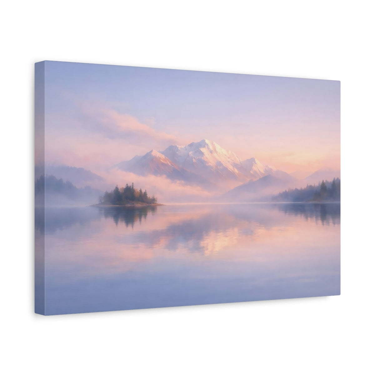 Ethereal Lake Pastel Snowy Mountains Nature - Canvas Wall Art Print