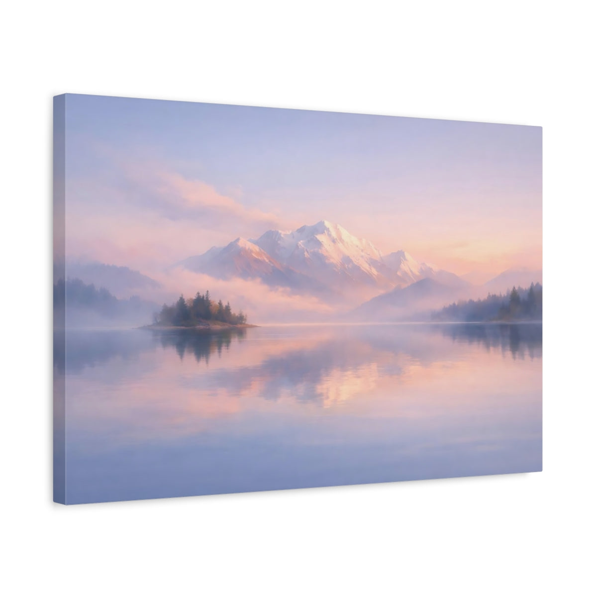 Ethereal Lake Pastel Snowy Mountains Nature - Canvas Wall Art Print