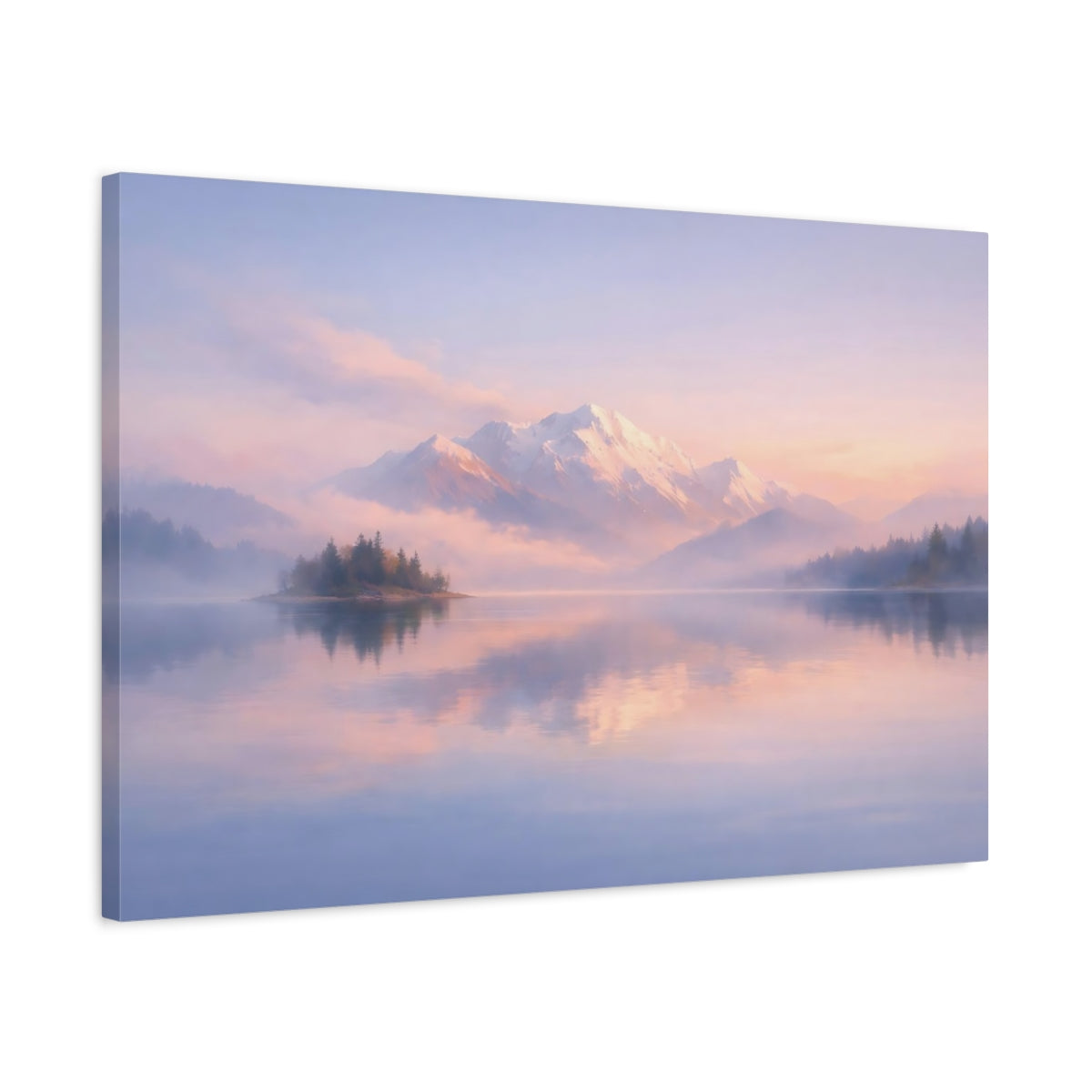 Ethereal Lake Pastel Snowy Mountains Nature - Canvas Wall Art Print