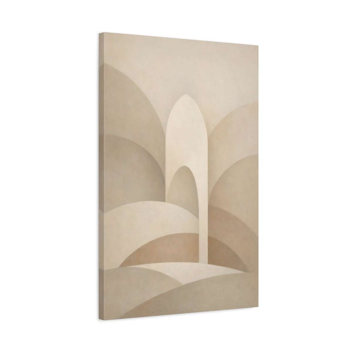 Side Mockup 2. Abstract Architectural Forms Beige Abstract Art shown as stretched canvas wall art