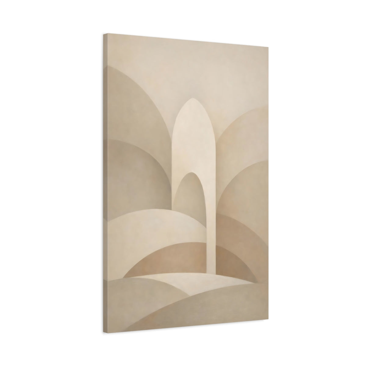 Side Mockup 1. Abstract Architectural Forms Beige Abstract Art shown as stretched canvas wall art