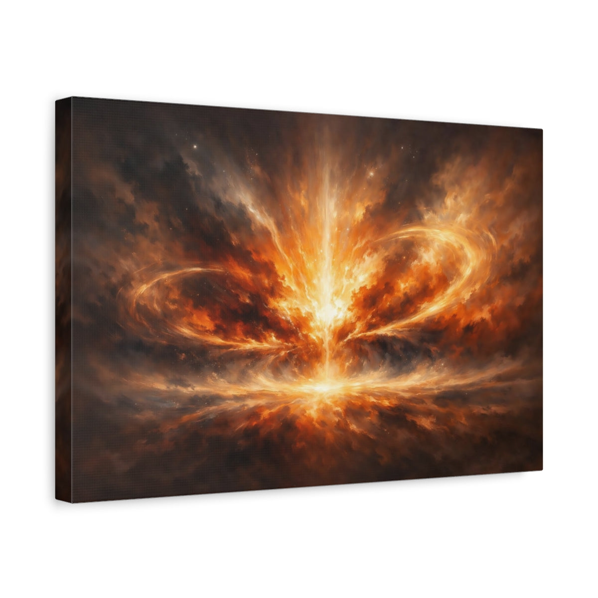 Side Mockup 4. Abstract Cosmic Energy High Contrast Scene shown as stretched canvas wall art