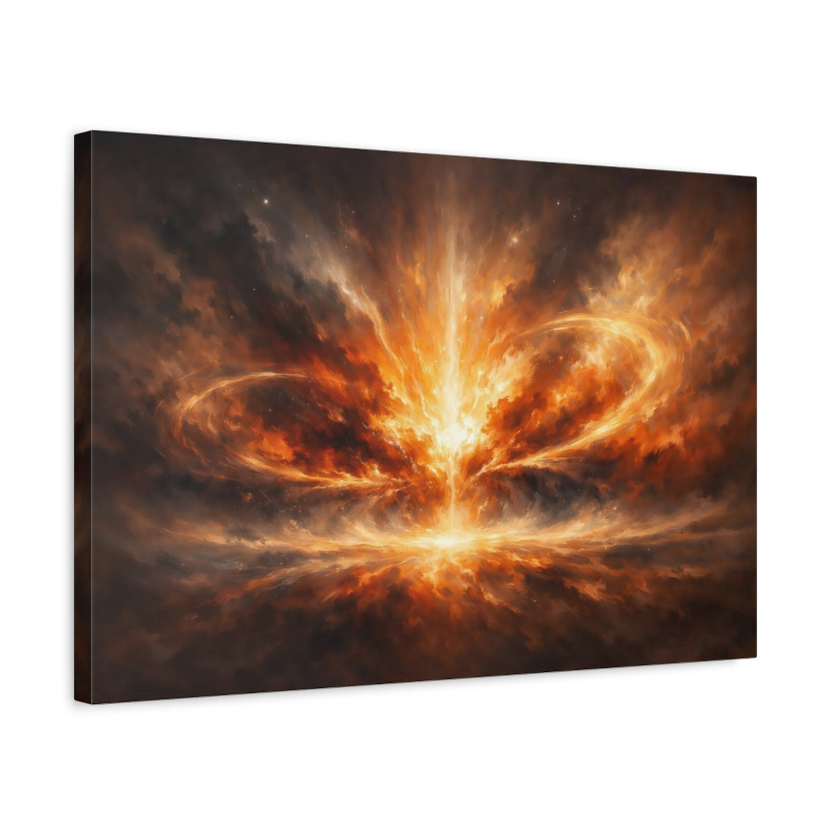 Side Mockup 3. Abstract Cosmic Energy High Contrast Scene shown as stretched canvas wall art