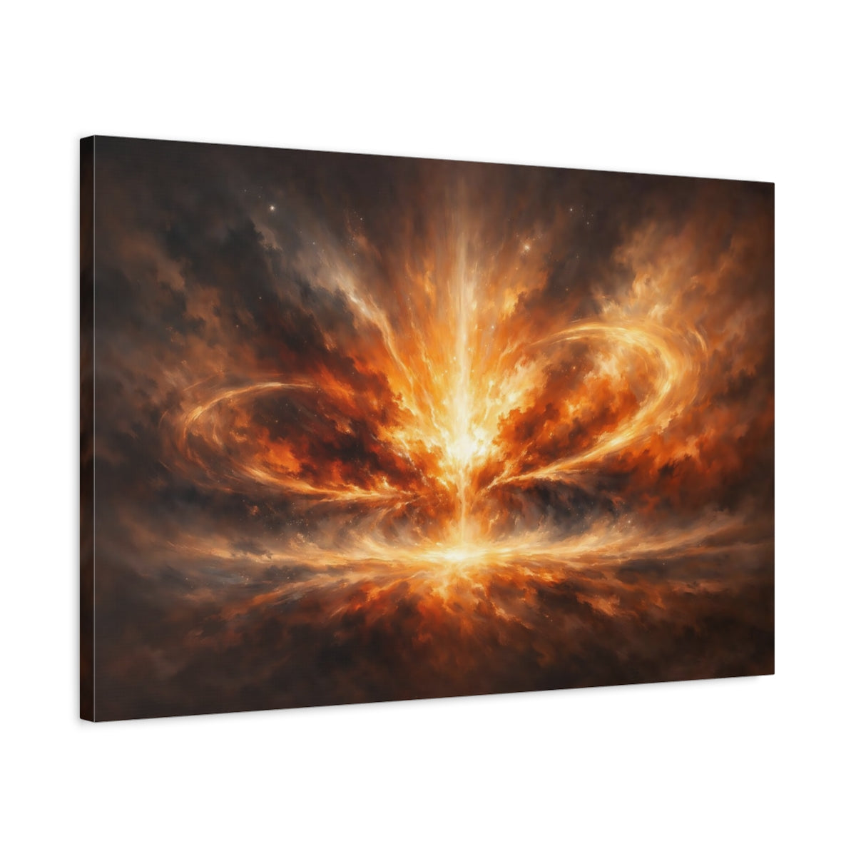 Side Mockup 2. Abstract Cosmic Energy High Contrast Scene shown as stretched canvas wall art