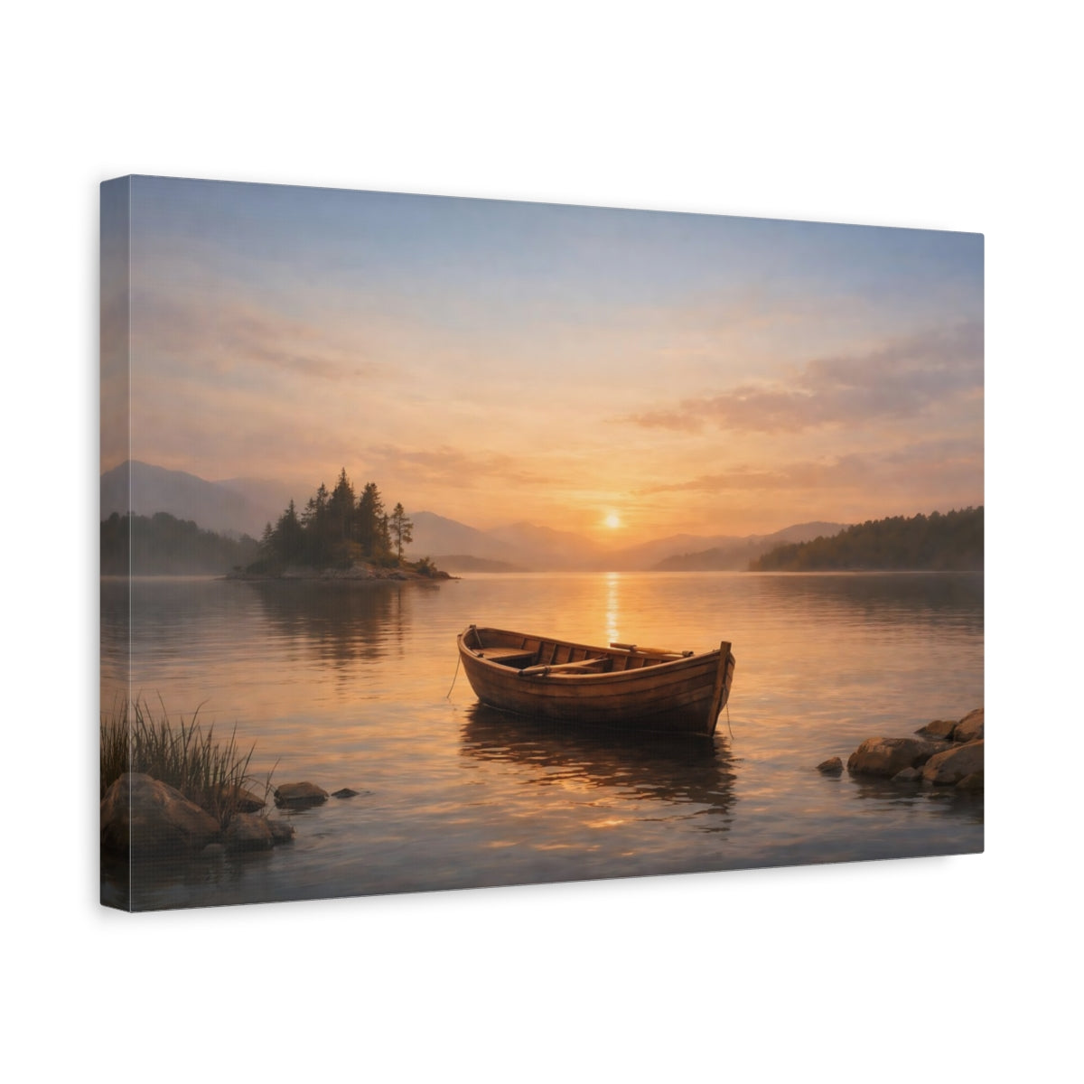 Nature Boat Horizon Wooden - Canvas Wall Art Print