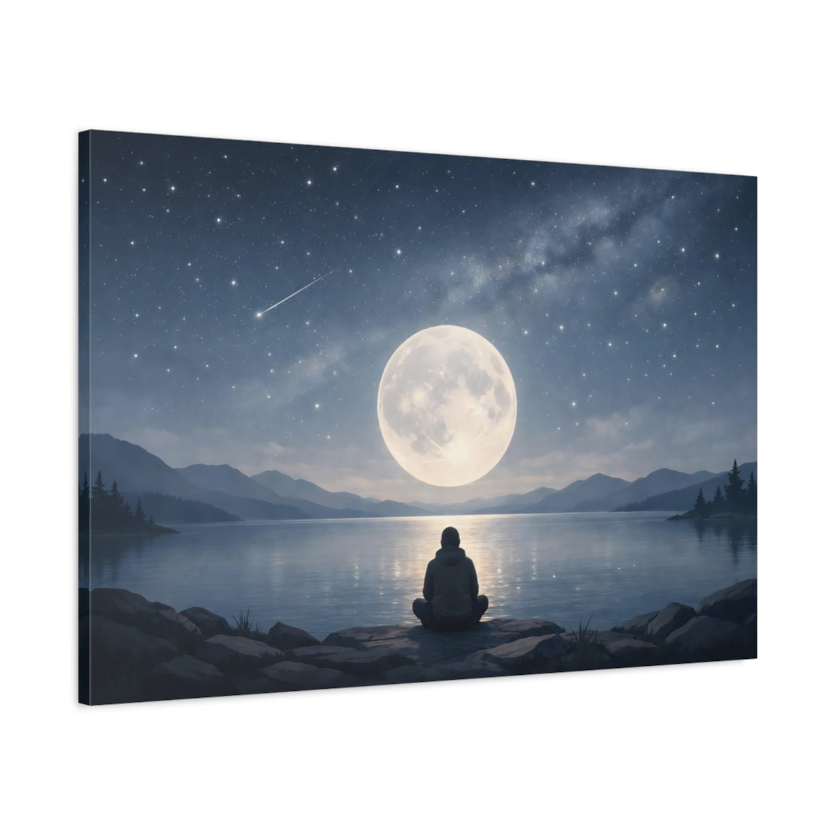 Astronomy Art Meditating Figure Nature - Canvas Wall Art Print