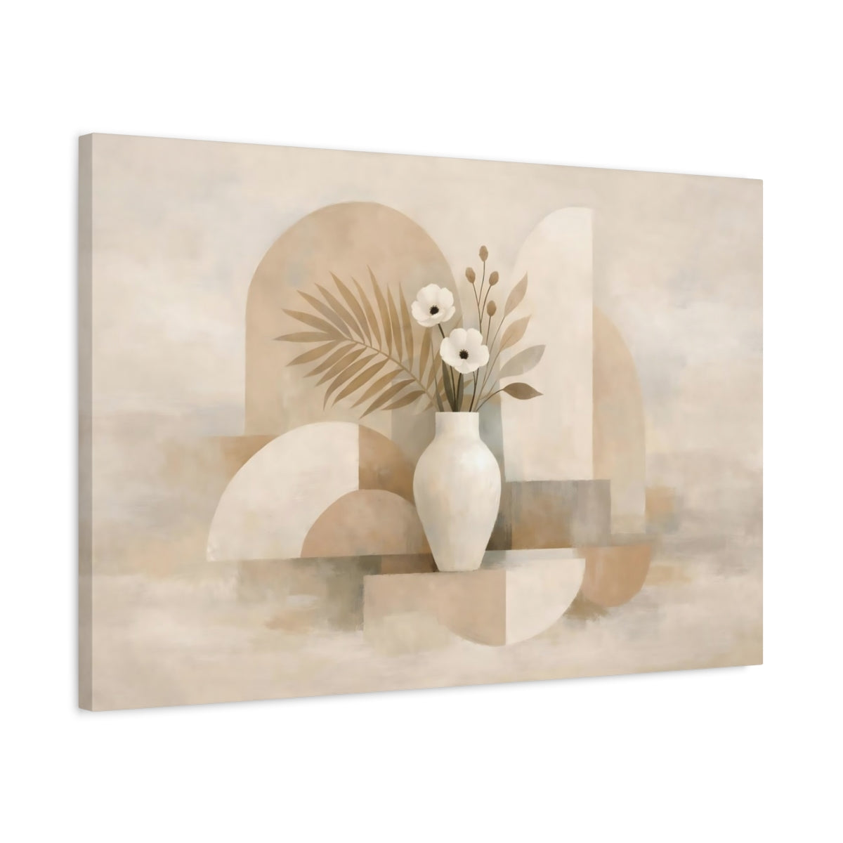 Floral Vase Beige - Canvas Wall Art Print