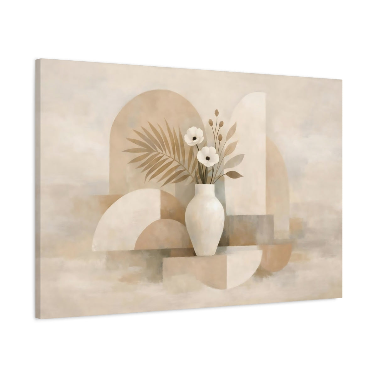 Floral Vase Beige - Canvas Wall Art Print