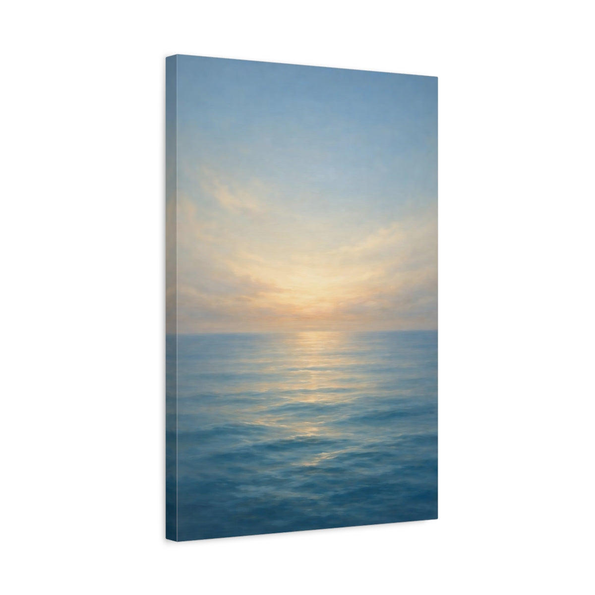 Side Mockup 3. Nature Ocean Horizon Blue And Gold Seascape shown as stretched canvas wall art