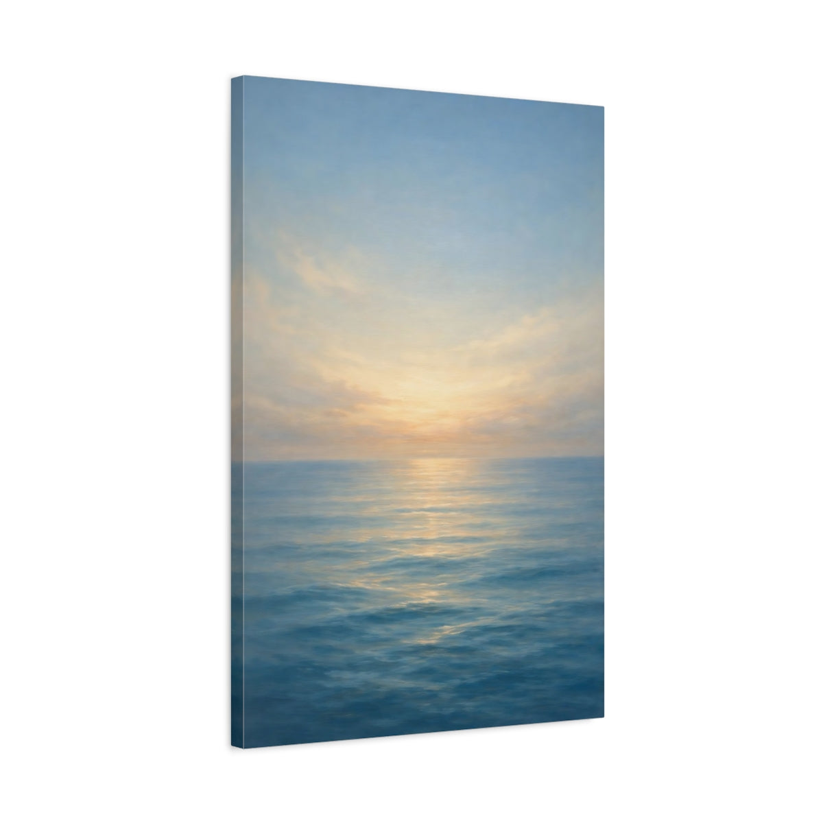 Side Mockup 2. Nature Ocean Horizon Blue And Gold Seascape shown as stretched canvas wall art