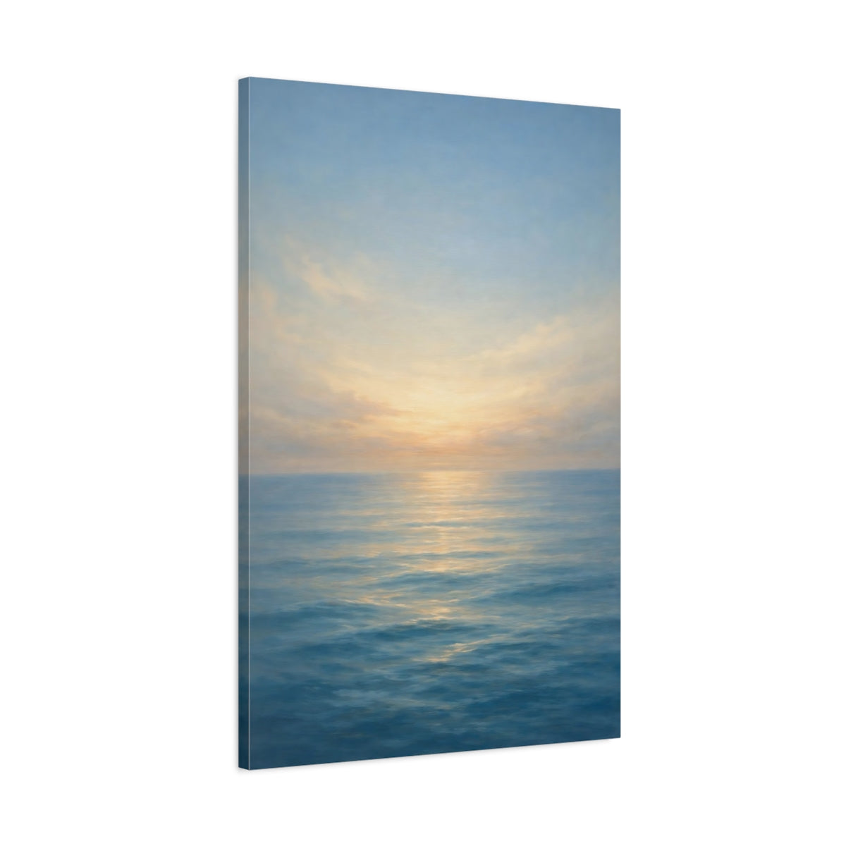 Side Mockup 1. Nature Ocean Horizon Blue And Gold Seascape shown as stretched canvas wall art