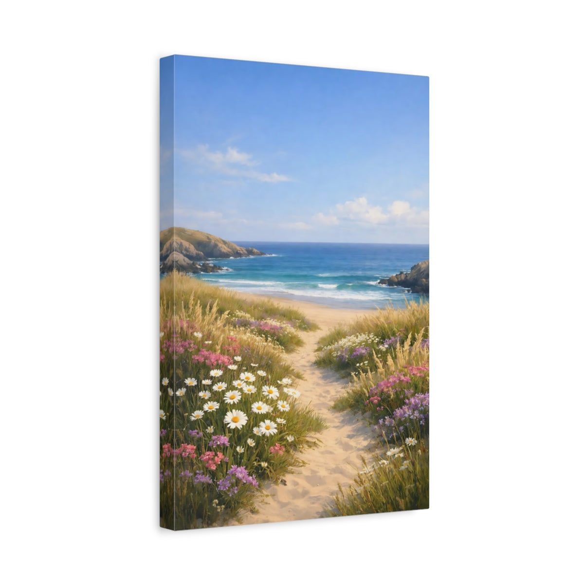 Side Mockup 4. Nature Beach Path Coastal Landscape shown as stretched canvas wall art