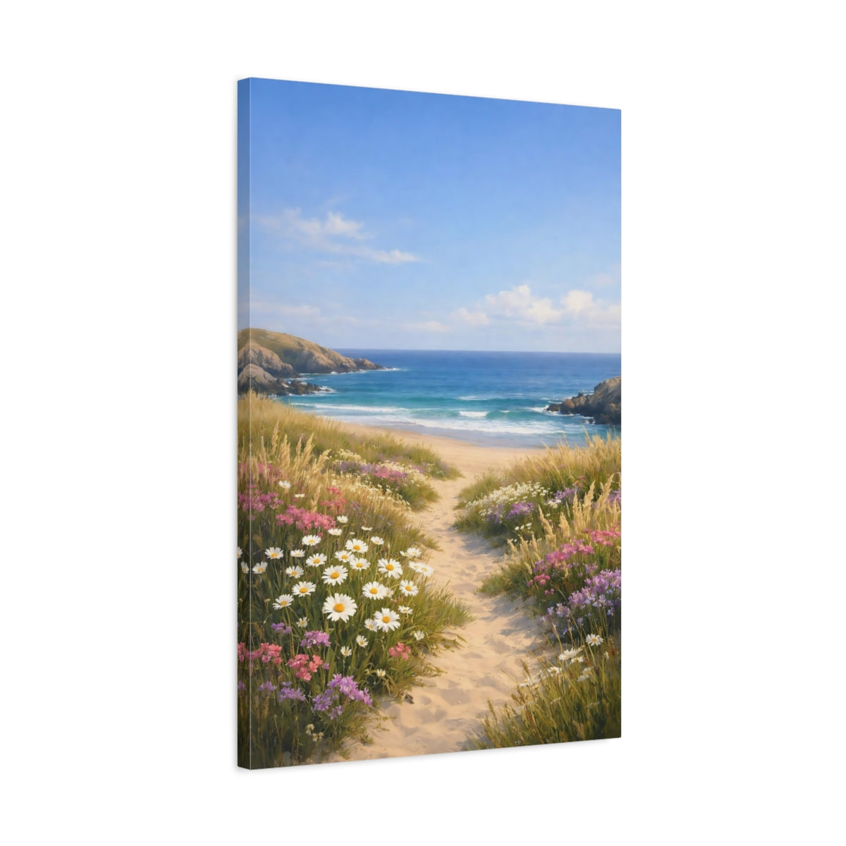 Side Mockup 2. Nature Beach Path Coastal Landscape shown as stretched canvas wall art