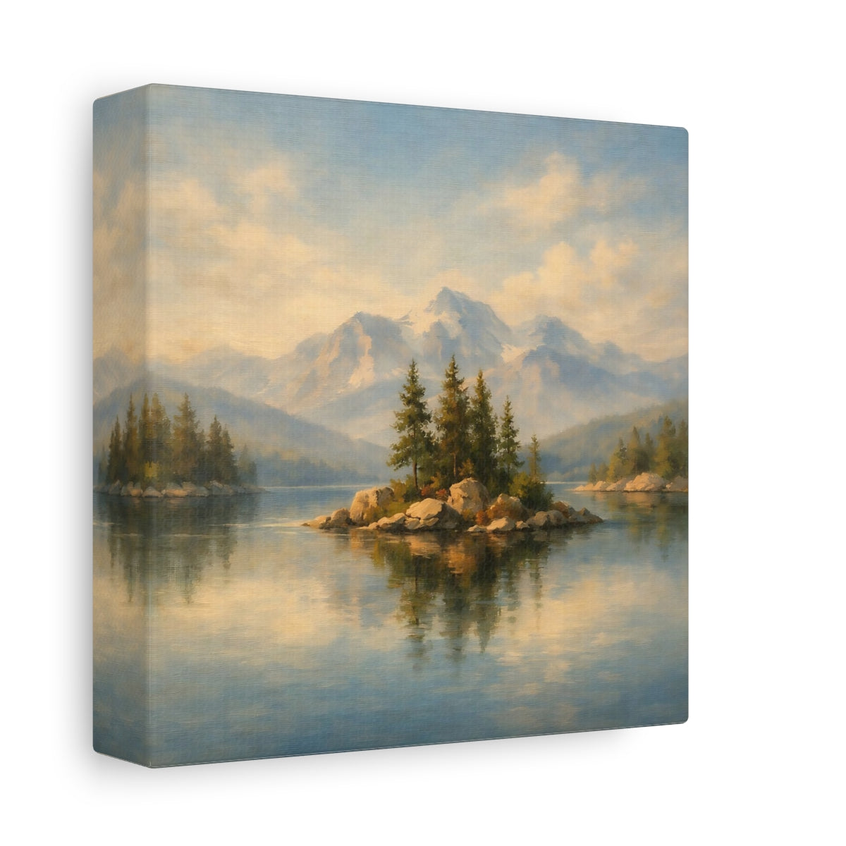 Side Mockup 1. Nature Mountain Lake Mountain Lake Landscape shown as stretched canvas wall art