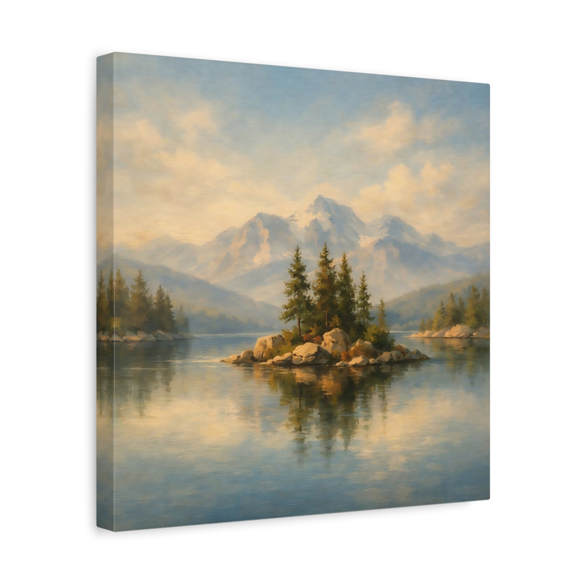 Side Mockup 7. Nature Mountain Lake Mountain Lake Landscape shown as stretched canvas wall art