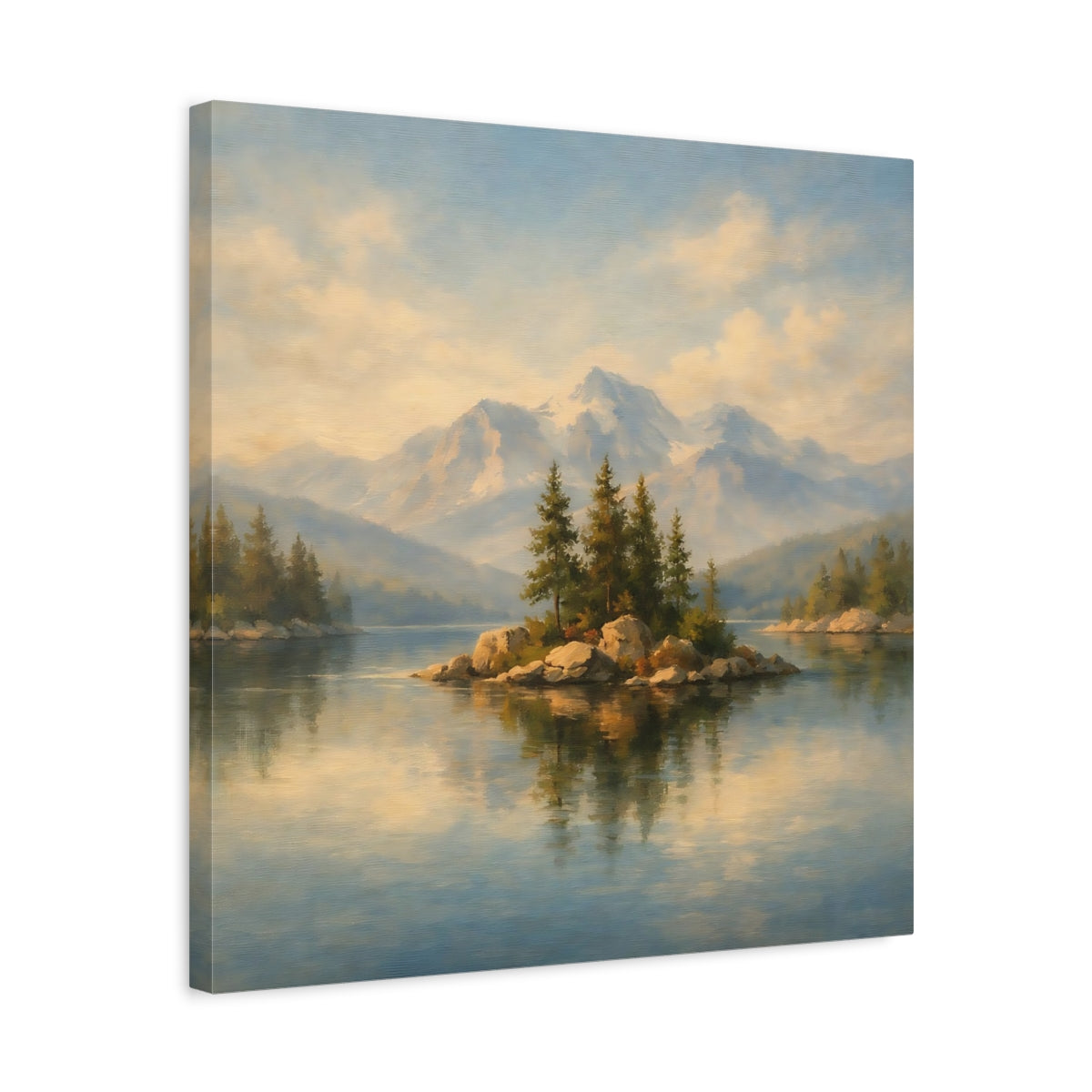 Side Mockup 5. Nature Mountain Lake Mountain Lake Landscape shown as stretched canvas wall art