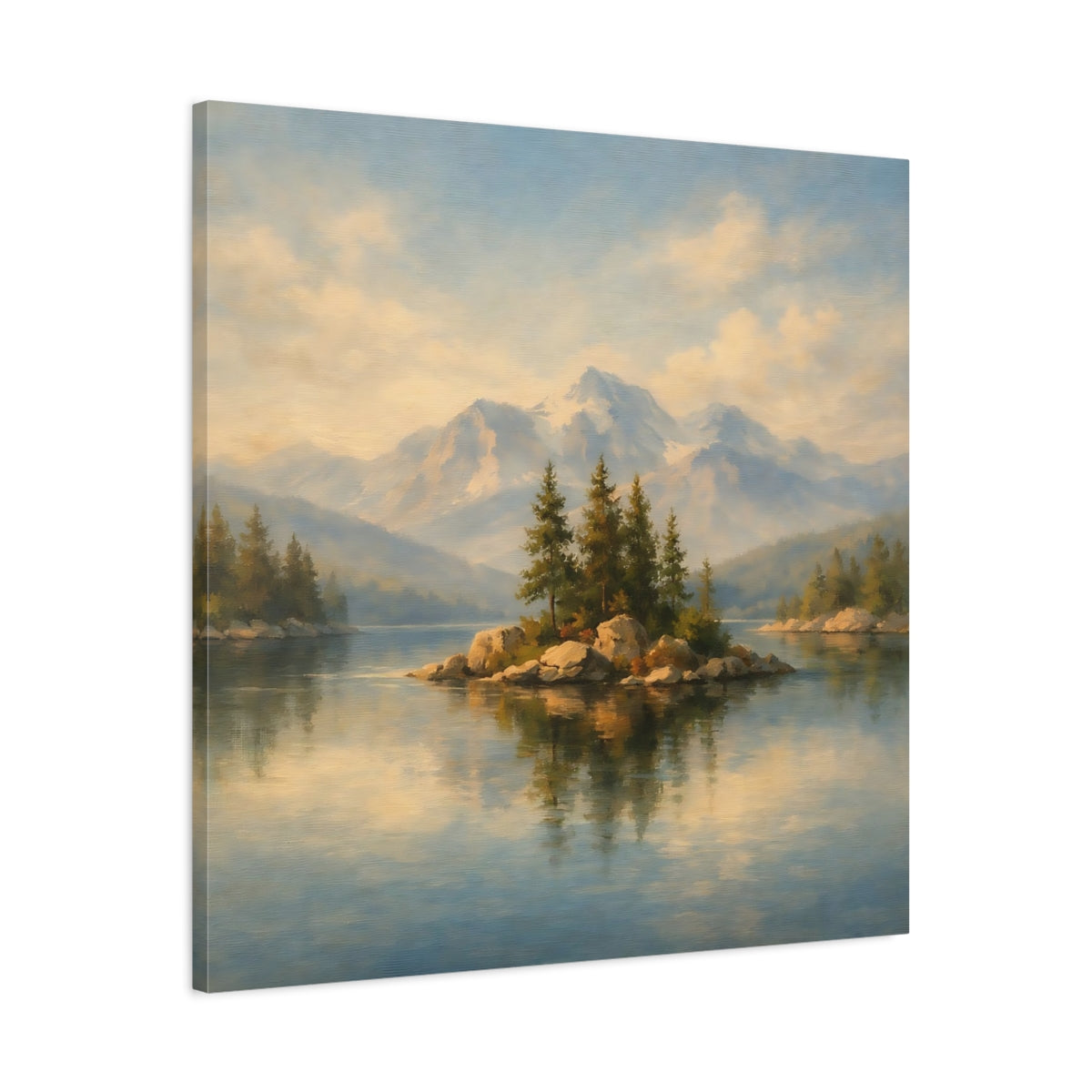 Side Mockup 3. Nature Mountain Lake Mountain Lake Landscape shown as stretched canvas wall art