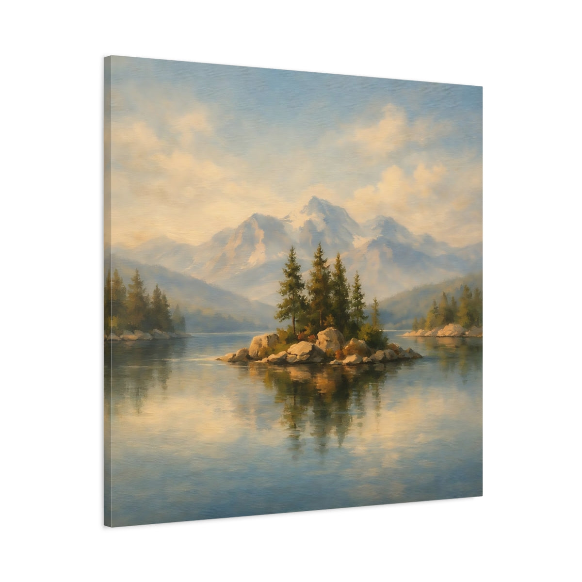 Side Mockup 2. Nature Mountain Lake Mountain Lake Landscape shown as stretched canvas wall art