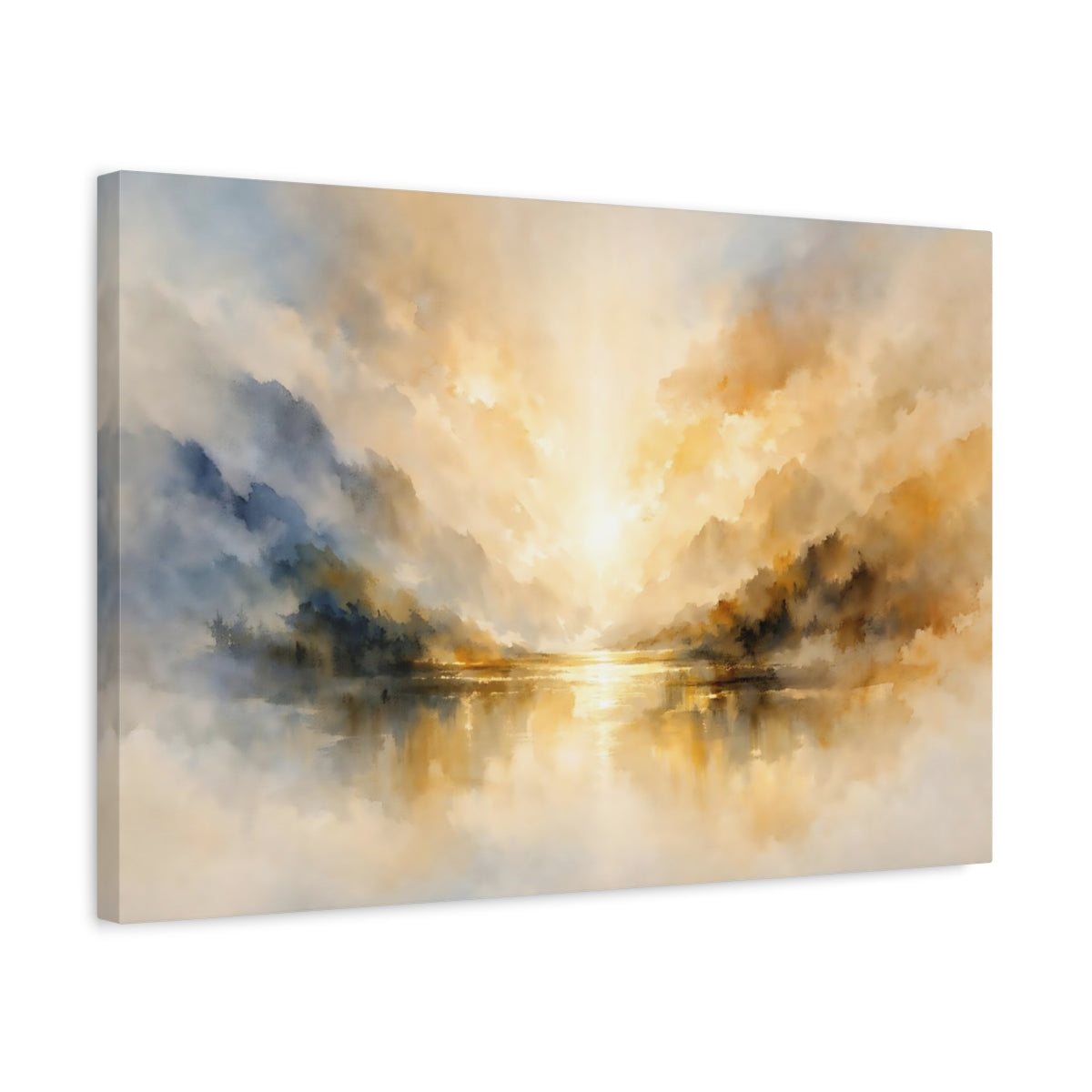 Watercolor Dynamic Abstract Mountain Lake Nature - Canvas Wall Art Print