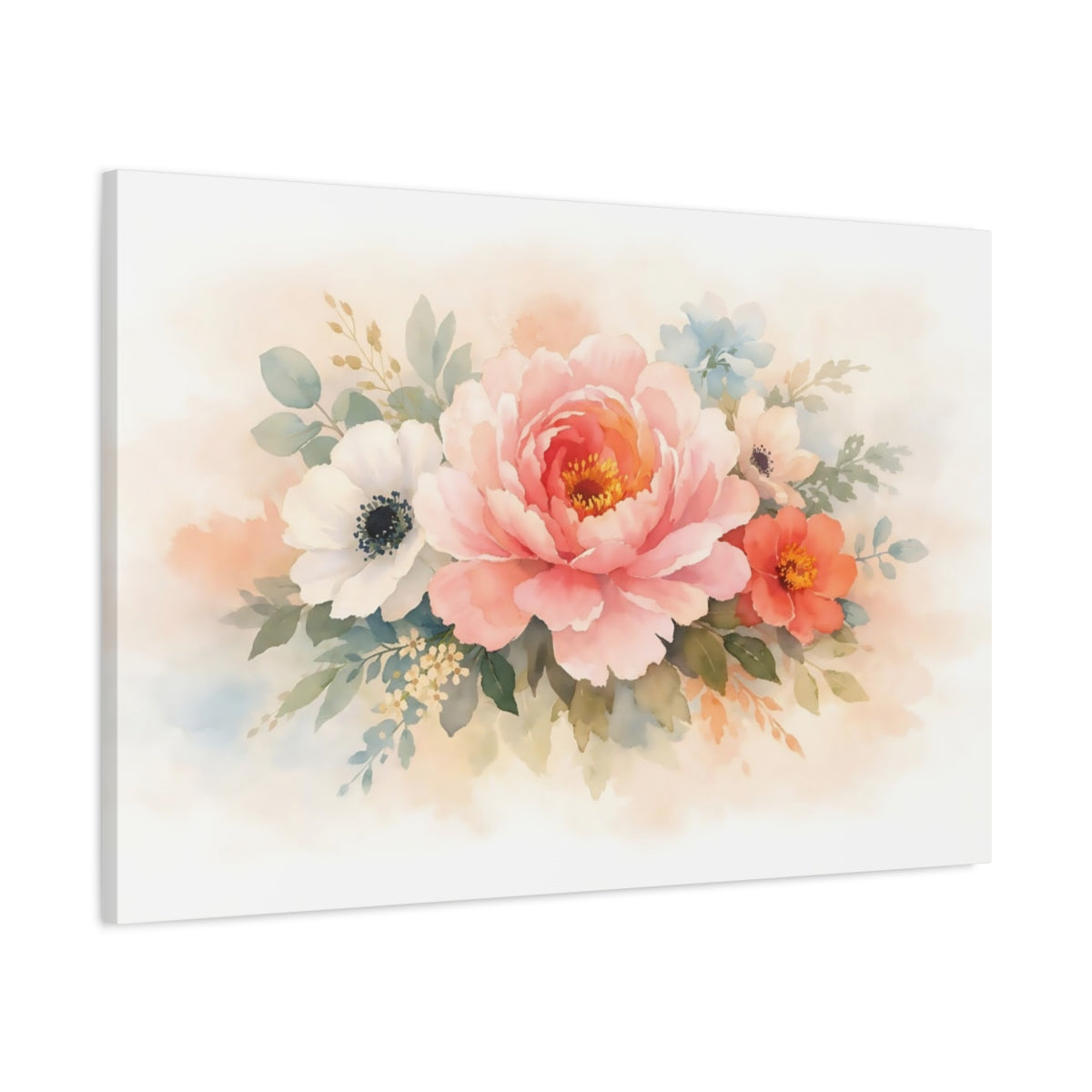 Watercolor Floral Close-Up Bouquet - Canvas Wall Art Print