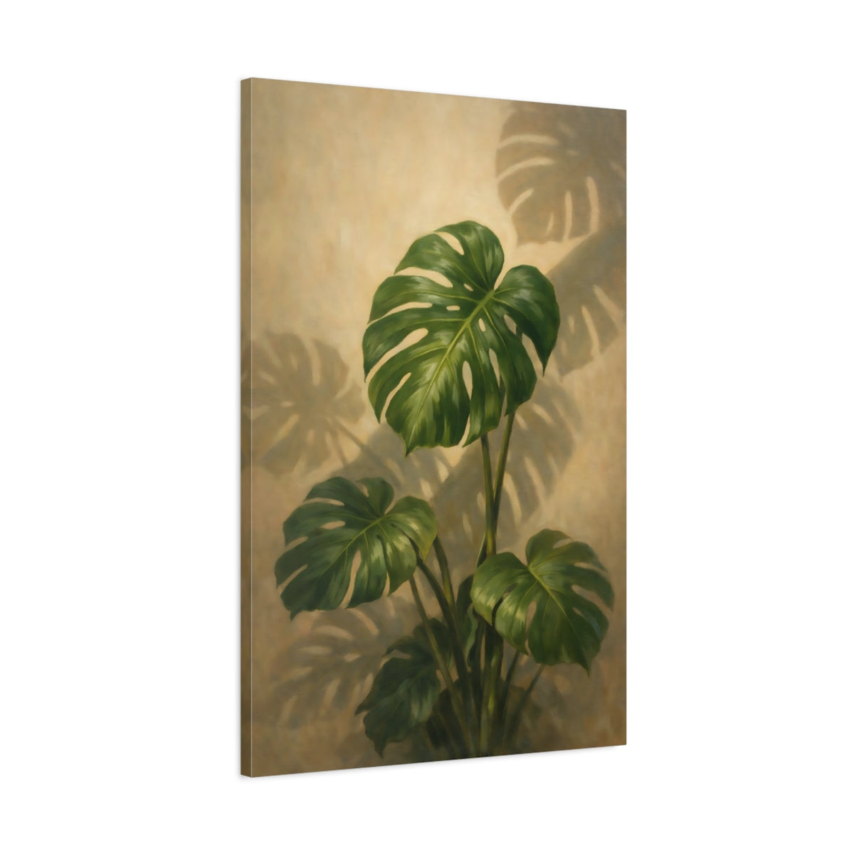 Side Mockup 1. Nature Monstera Plant Green Monstera shown as stretched canvas wall art
