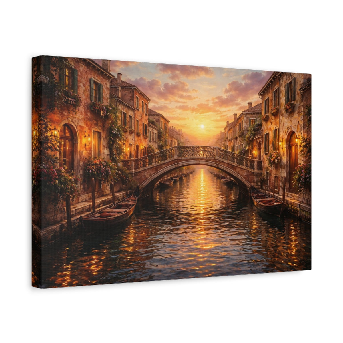 Vintage Venetian Canal Golden Sunset - Canvas Wall Art Print