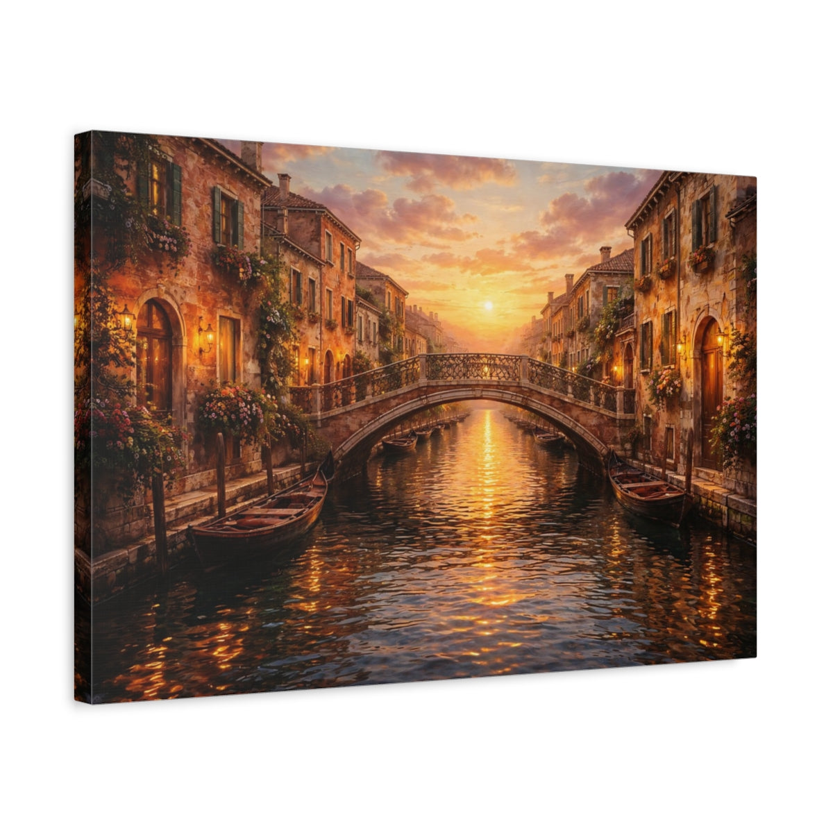 Vintage Venetian Canal Golden Sunset - Canvas Wall Art Print