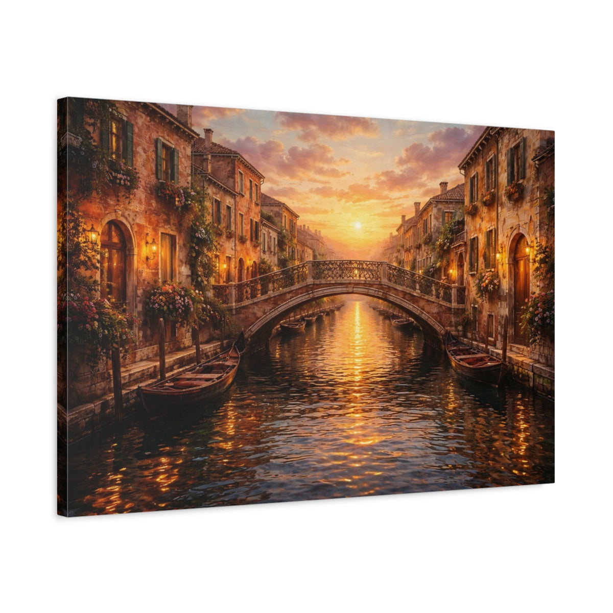 Vintage Venetian Canal Golden Sunset - Canvas Wall Art Print