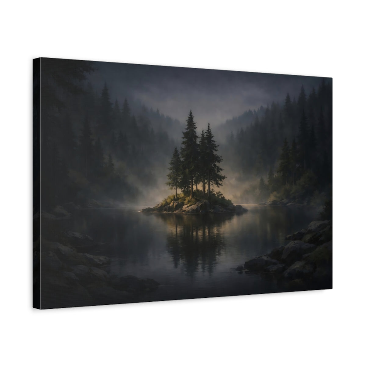 Landscape Forest Dark Pine Trees Nature - Canvas Wall Art Print
