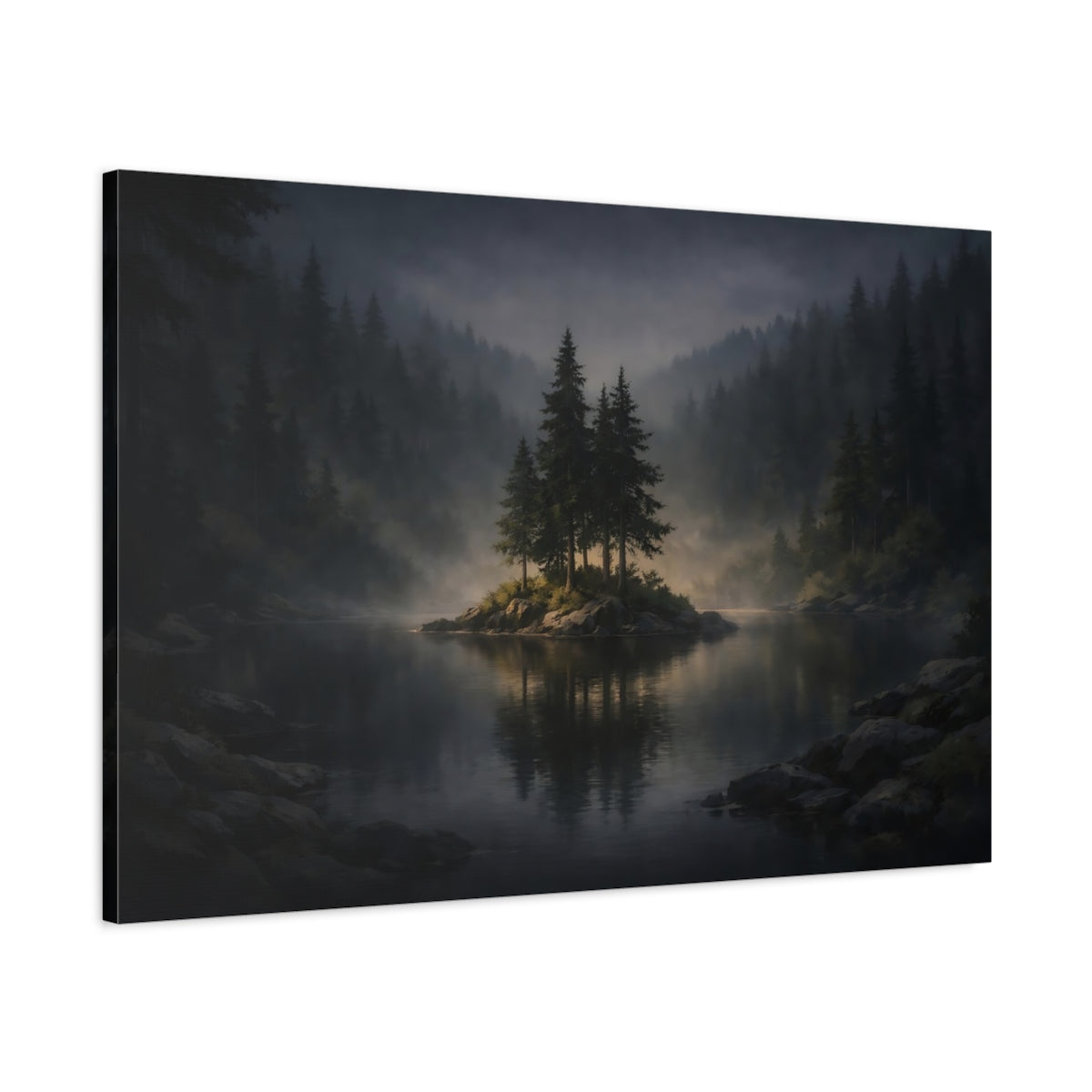 Landscape Forest Dark Pine Trees Nature - Canvas Wall Art Print