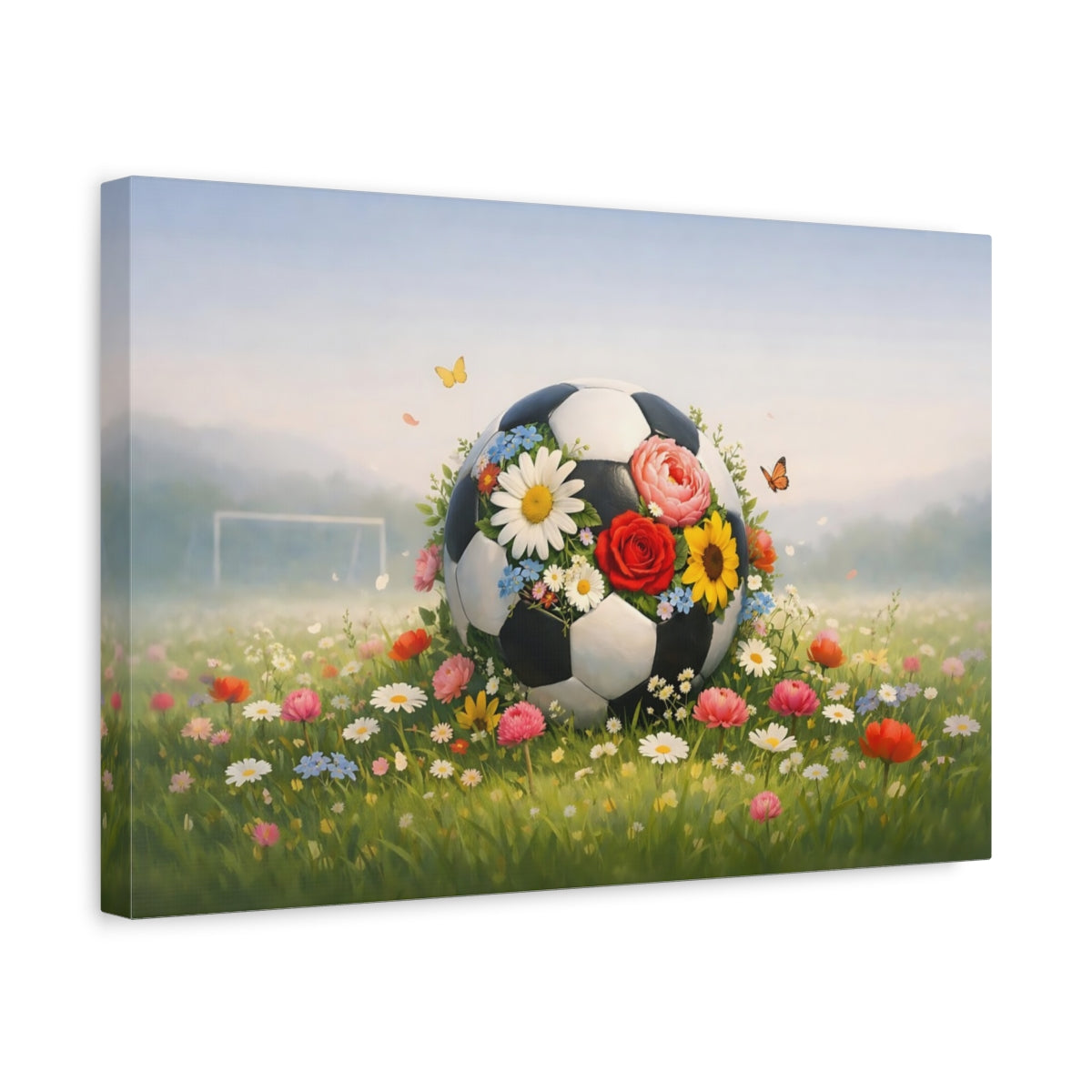 Floral Soccer Ball Sports - Canvas Wall Art Print