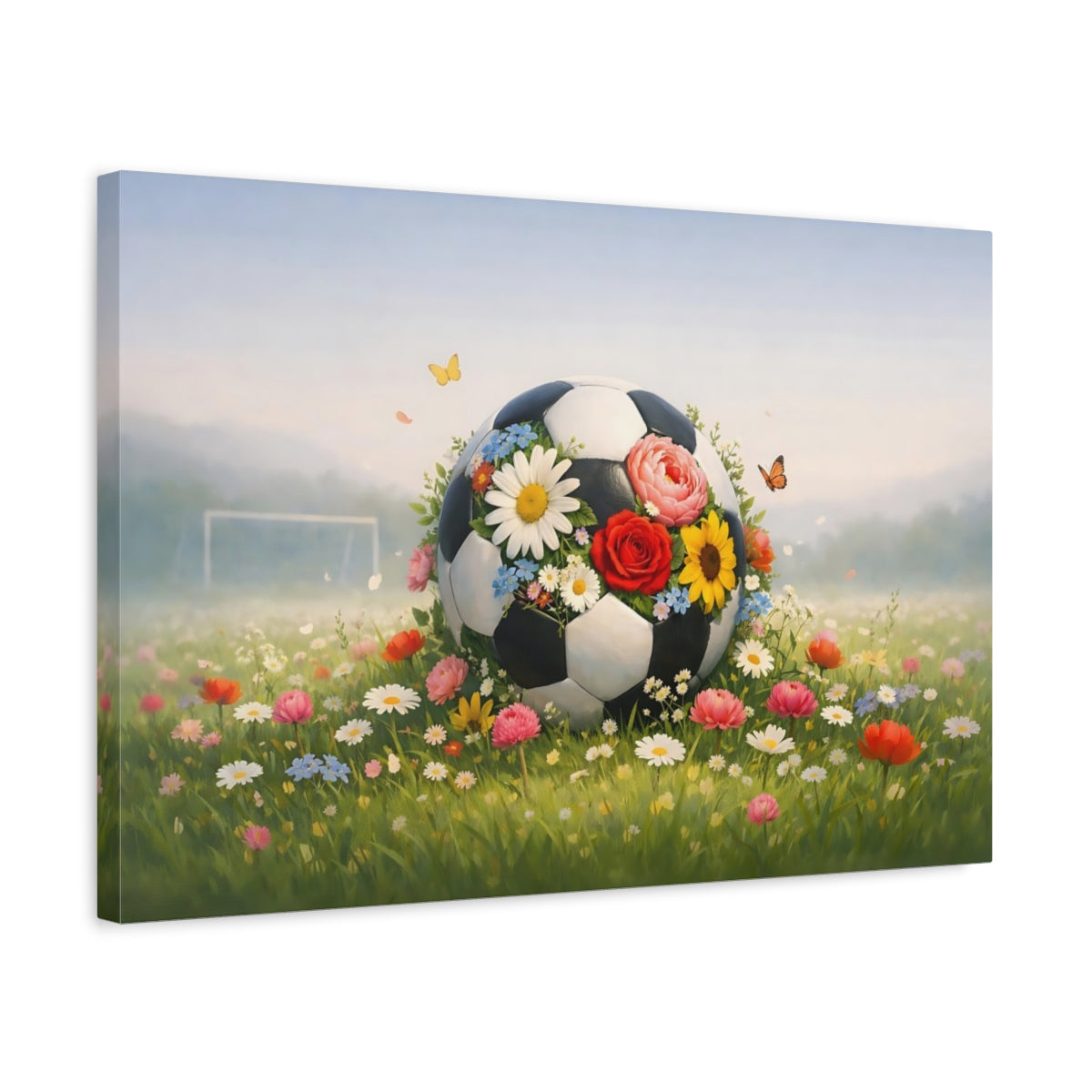 Floral Soccer Ball Sports - Canvas Wall Art Print