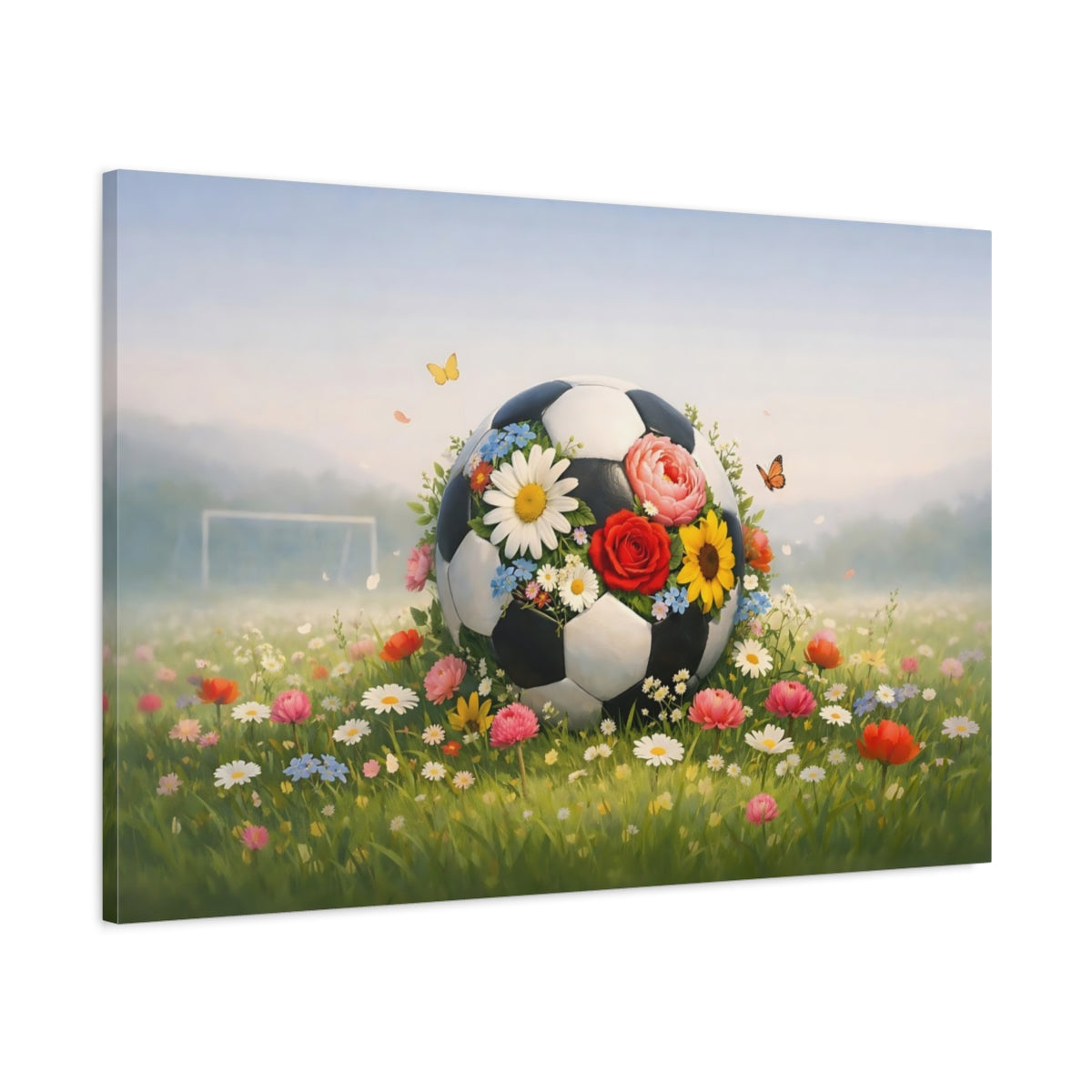 Floral Soccer Ball Sports - Canvas Wall Art Print