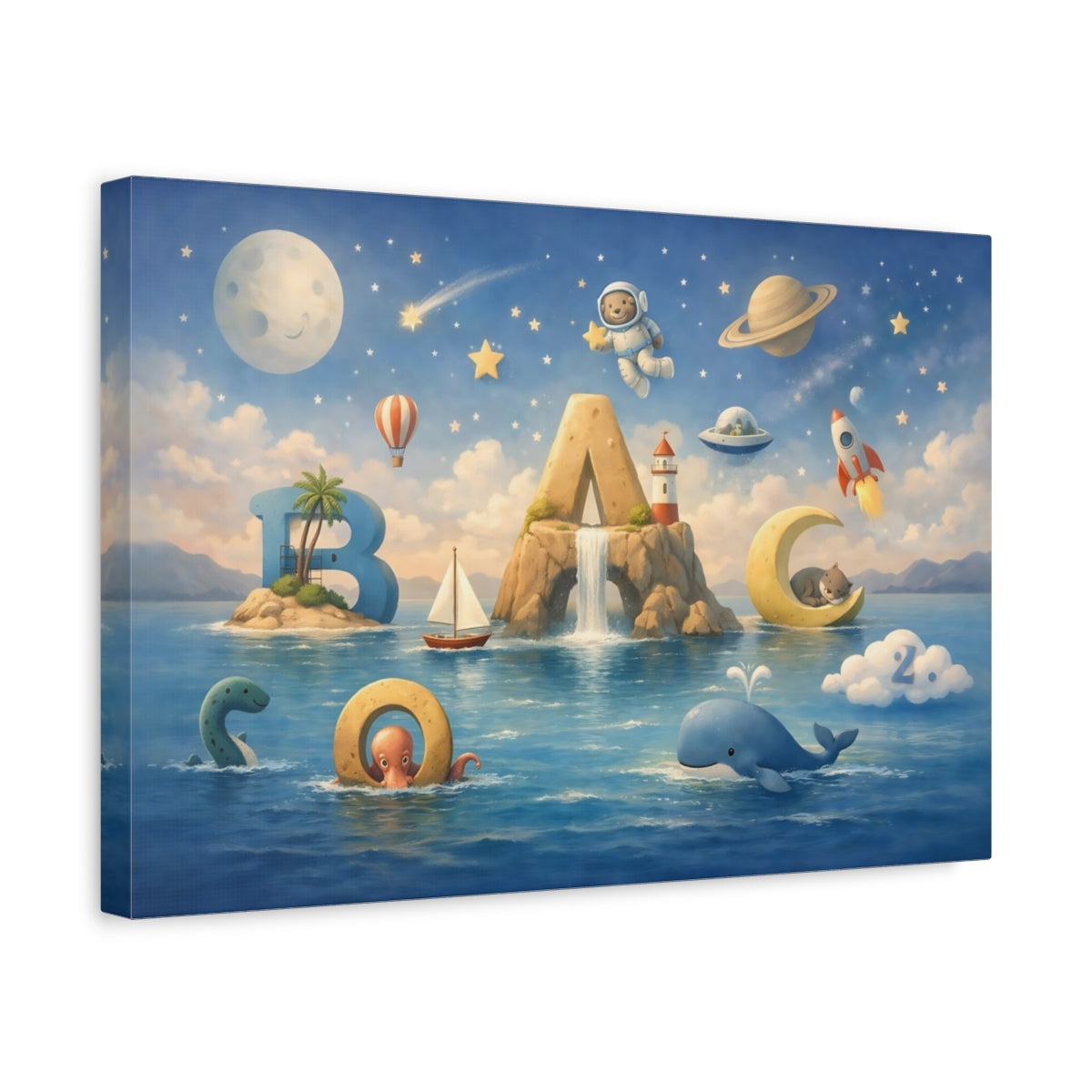 Seascape Space Alphabet Nursery Letters - Canvas Wall Art Print