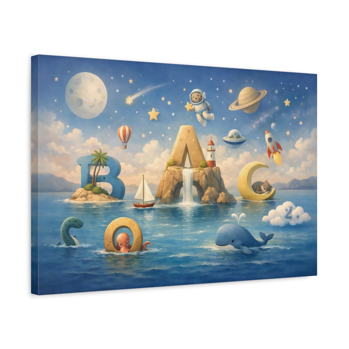 Seascape Space Alphabet Nursery Letters - Canvas Wall Art Print