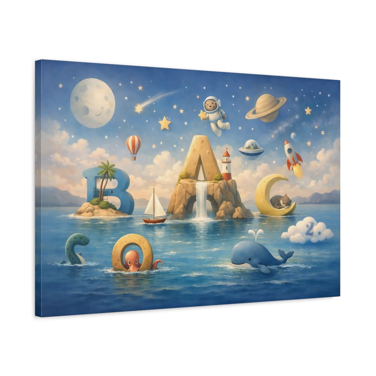 Seascape Space Alphabet Nursery Letters - Canvas Wall Art Print