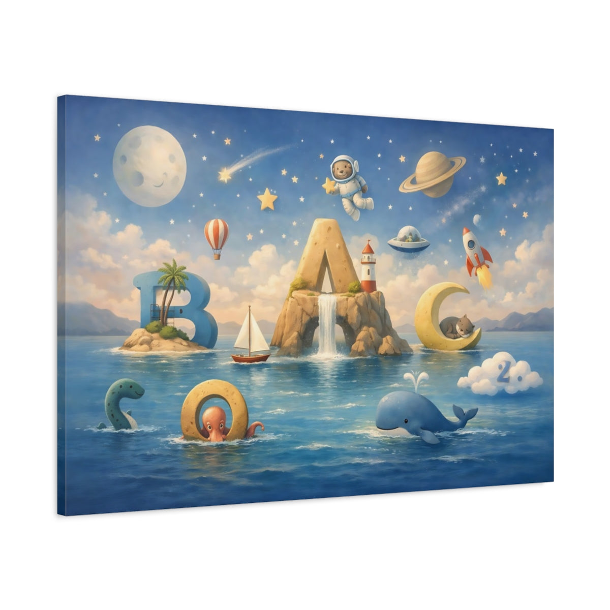 Seascape Space Alphabet Nursery Letters - Canvas Wall Art Print