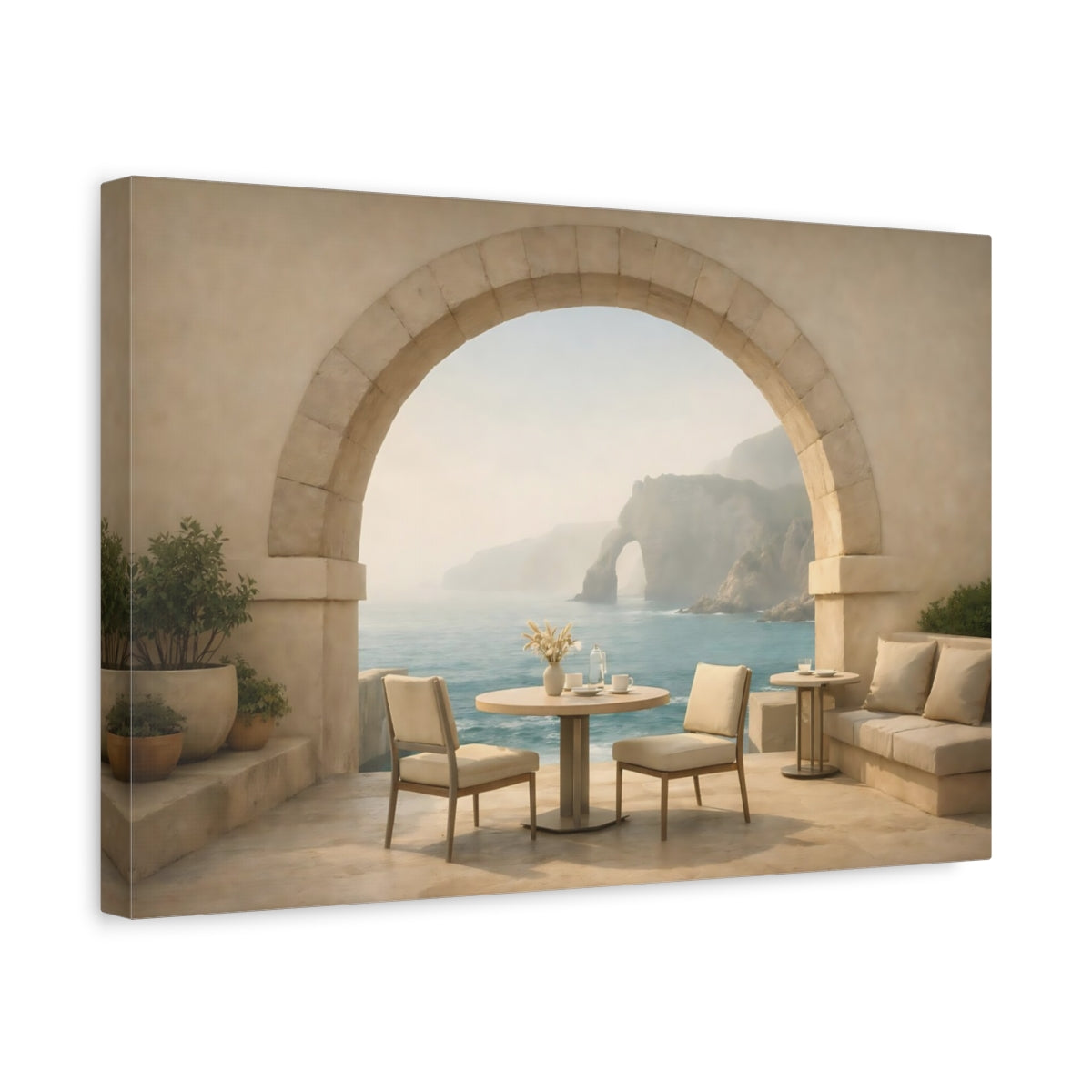 Mist Depth Coastal Archway Cafe View Nature - Canvas Wall Art Print