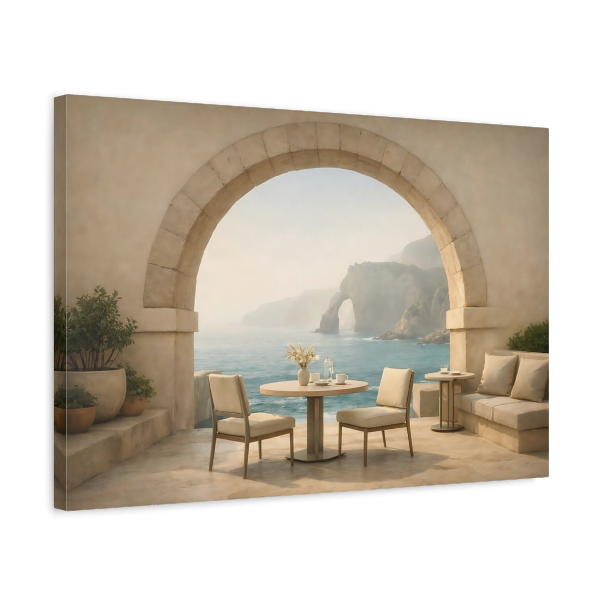 Mist Depth Coastal Archway Cafe View Nature - Canvas Wall Art Print